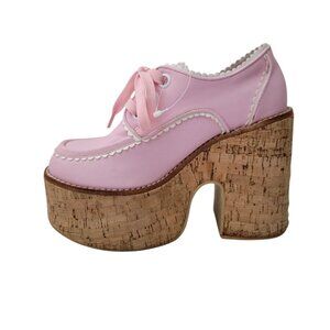 Dolls Kill Sugar Thrillz Cabin Fever Platform Brogues Pink & White Women's  Sz 7